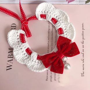Pet knitted scarf handmade wool woven collar cat dog saliva towel pet bow tie bow cute
