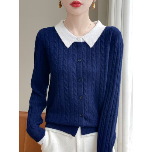 Wholesale factory POLO small corkscrew short sleeve patchwork knit women's new hooded sweater with contrasting color design