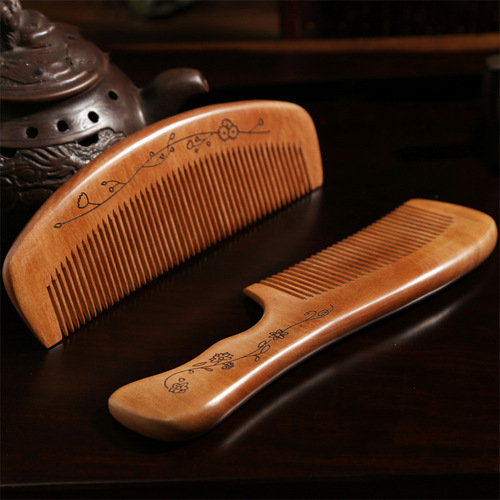 Natural Peach Wood Comb Household Wooden Small Anti-static Hair Loss Sandalwood Tanmu Cow Horn Anti-Static for Men and Women Long Hair Crazy Purchase