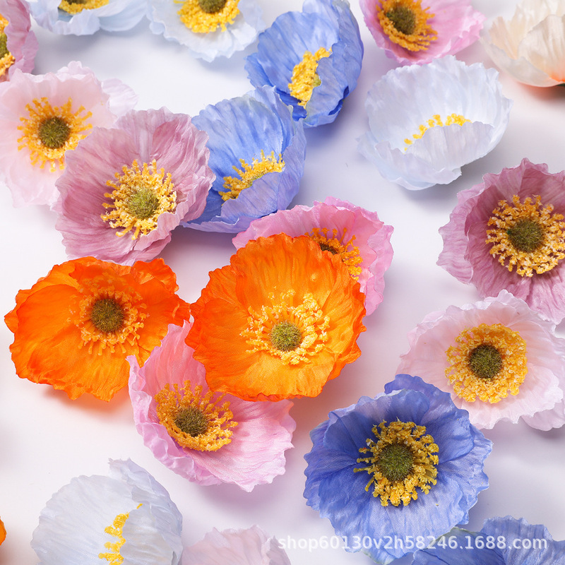 Poppy Artificial Flowers Fake Flowers DIY Materials Silk Flower Hairpin Hair Accessories Silk Flower Hot-Selling Wedding Cross-Border Decoration