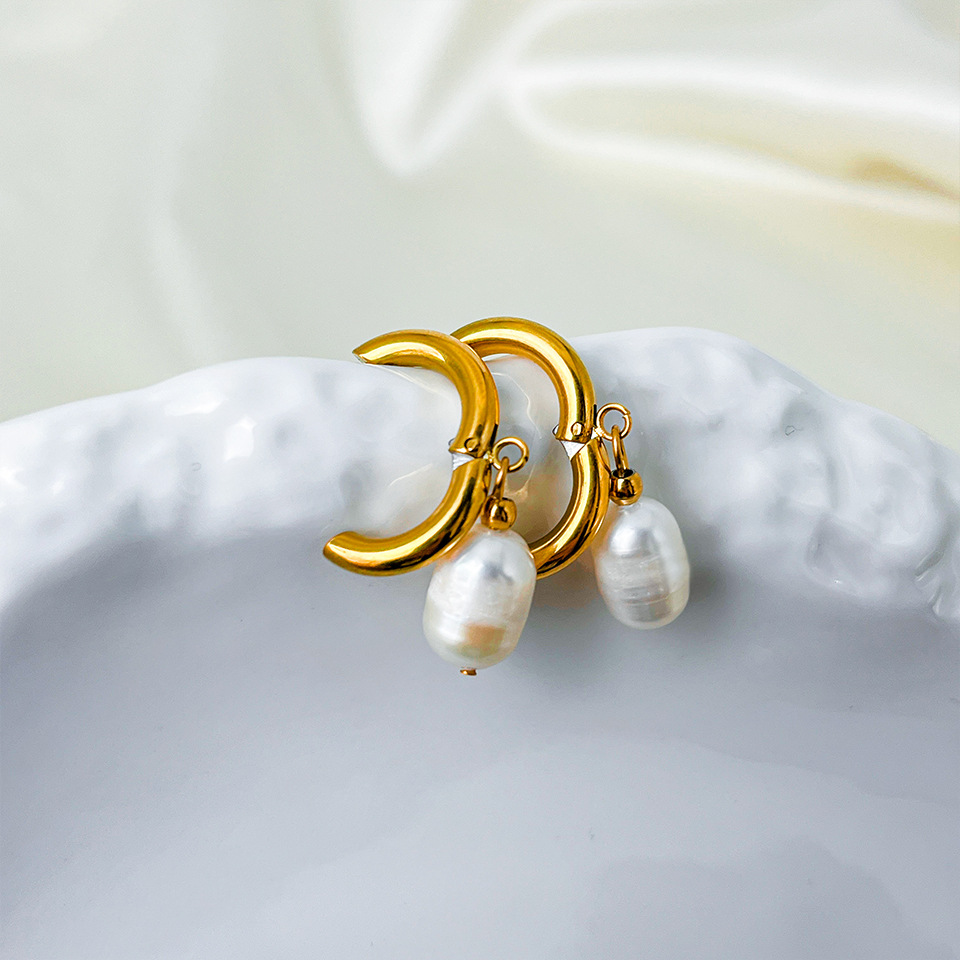 Elegant Style 316 Stainless Steel Freshwater Pearl Geometric Waterproof Non Tarnish Surgical Steel Elegant Drop Earrings For Women's