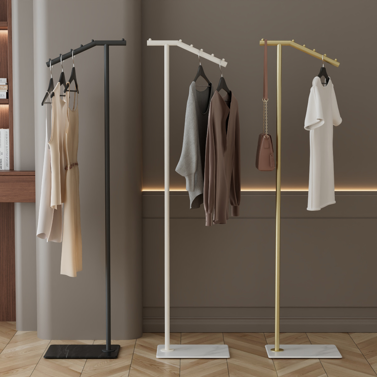 Cream-Style Bedroom Floor-Standing Storage Rack, Household Vertical Clothes Rack, Does Not Occupy Space, Living Room Entrance Bag Clothing Rack