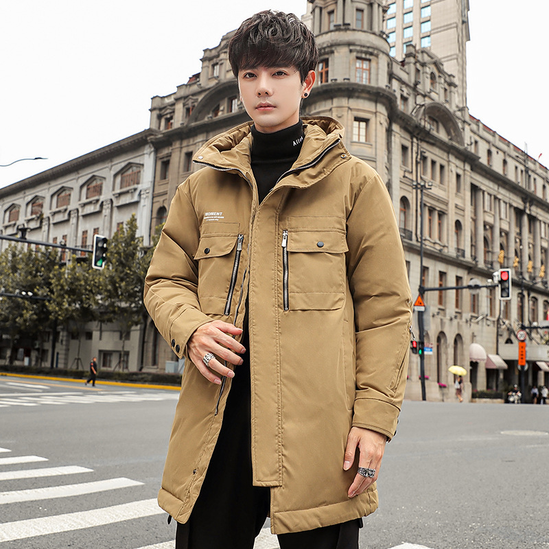 Chaqueta de plumón para hombre mediano y largo en 2025, nueva marca de moda de invierno caliente de moda coreana, chaqueta guapo para hombre
