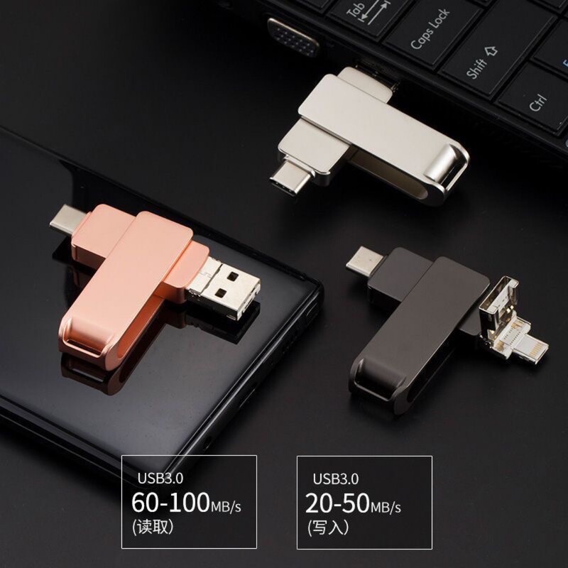 新款手机U盘适用苹果typec安卓电脑四合一usb盘旋创意优盘256|undefined