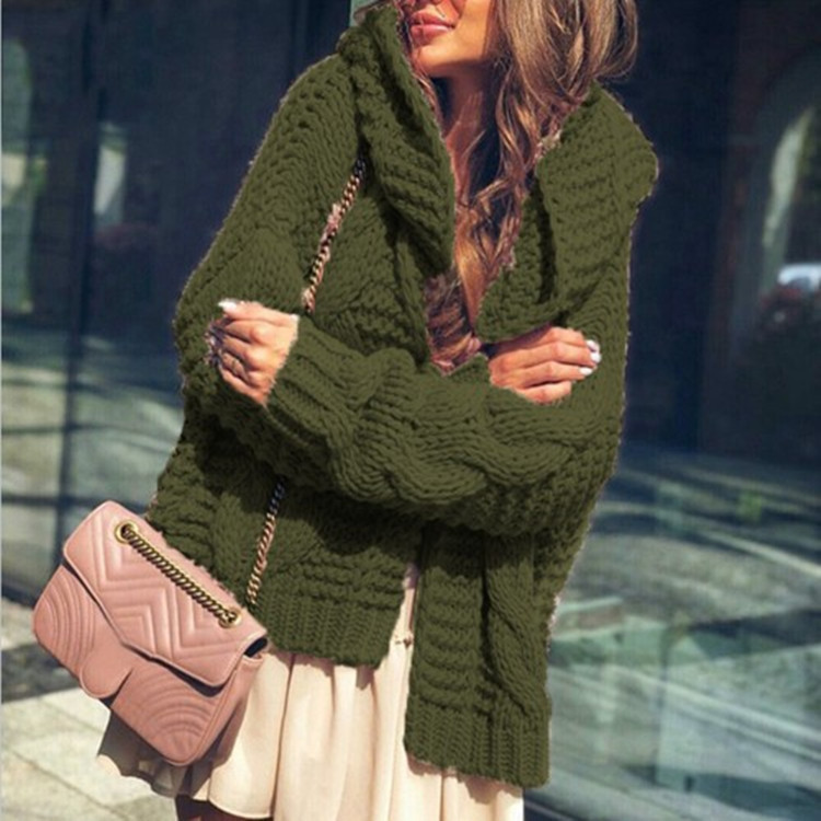 Transfronterizo europeo y americano de las mujeres de la aguja gruesa suéter de las mujeres del otoño y el invierno Nueva engrosada moda suelta chaqueta TX5051 image 11