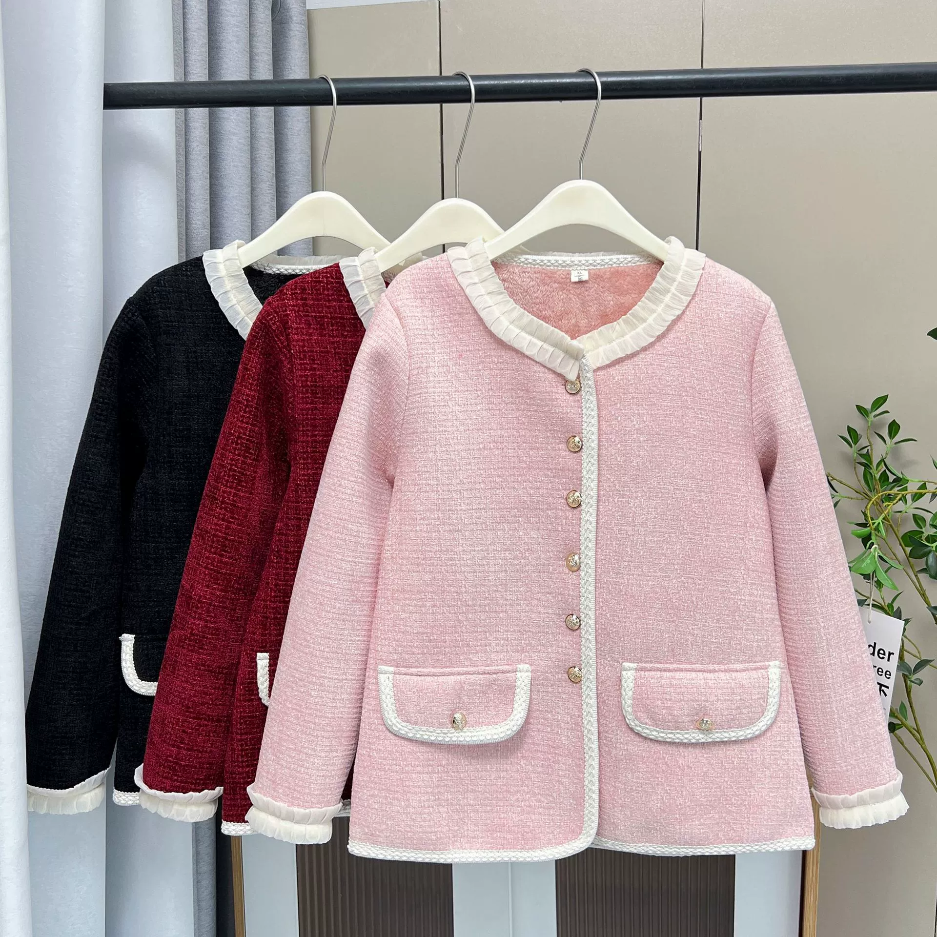 200 фунтов толстая сестра зимняя новая мода с плюшевым кружевным небольшим ароматным пальто большой размер женский теплый кардиган 5591