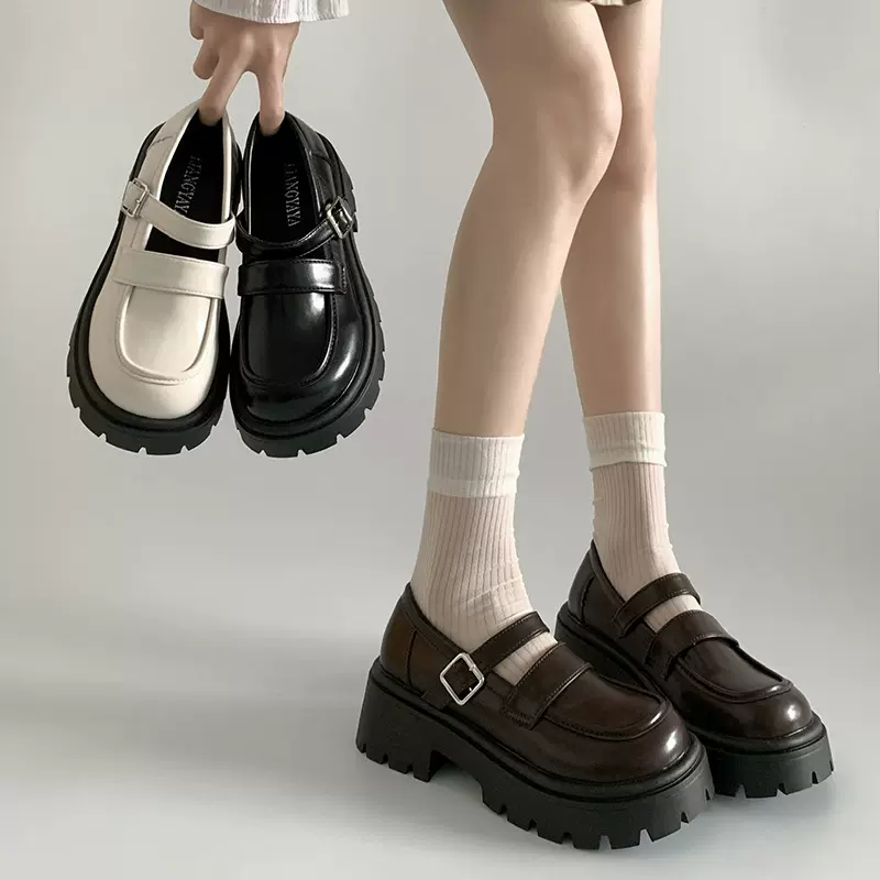 英伦复古黑色休闲英伦风厚底小皮鞋女秋冬配裙子2025新款粗跟单鞋