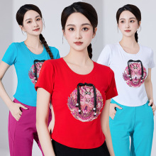 2024莫沐妲新款中式国风别致珍珠盘扣显瘦修身时尚减龄短袖女