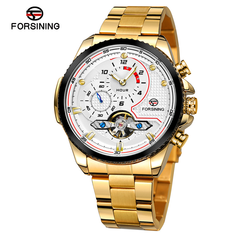 Forsining Fusini 8229 reloj mecánico automático de volante casual para hombre correa de acero reloj transparente