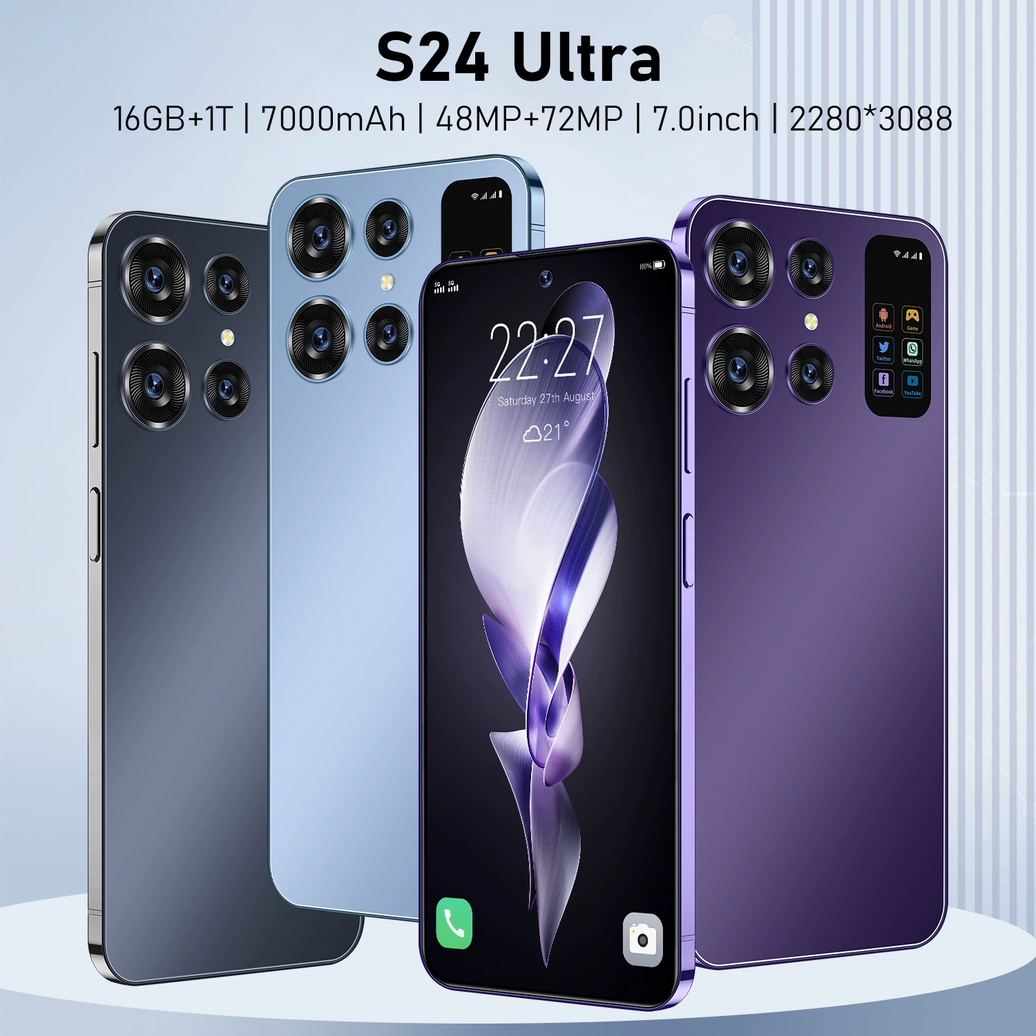 Смартфон S24Ultra, 16 ГБ + 1 ТБ, 7,0" полноэкранный, батарея 7000 мА·ч