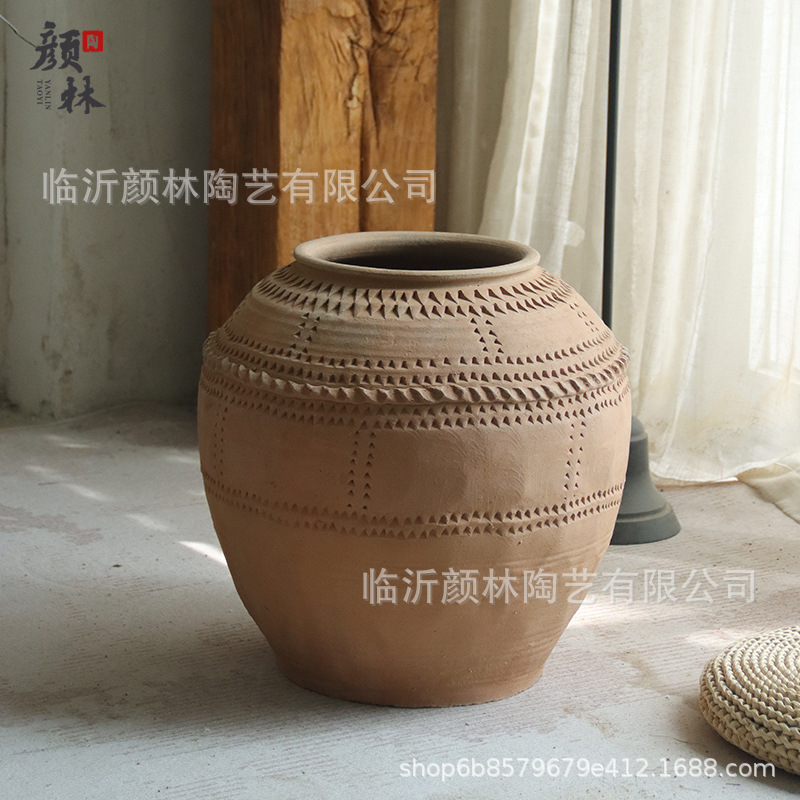 Gran barro de barro de barro antiguo vasijas de tierra vasijas de flores de cerámica gruesa sala de estar modelo de vivienda decoración de la sala de decoración de la ventana silenciosa