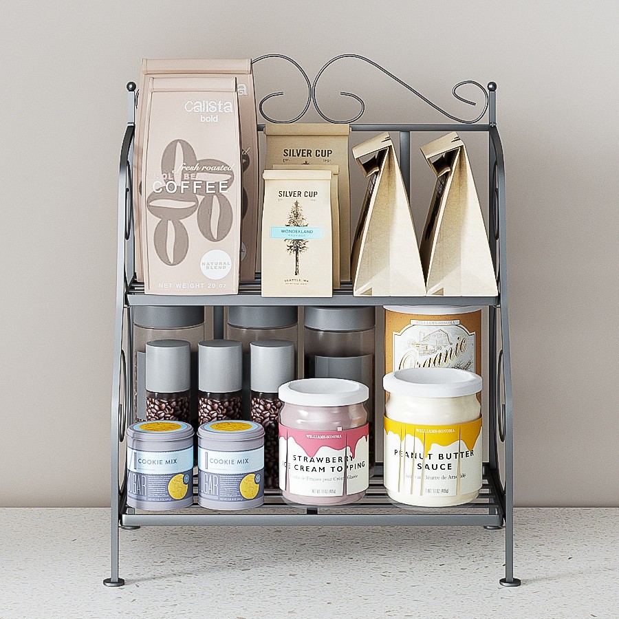 Estilo nórdico no-acumulación de polvo de hierro plegable estante de almacenamiento de la cocina baño cosméticos escritorio estante de almacenamiento de doble capa