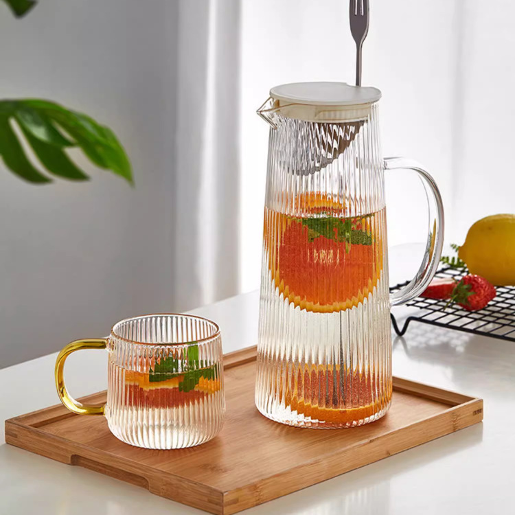Creativo vidrio vertical hervidor de agua fría conjunto de taza de agua fría puede calentar la mesa de té de la sala de estar hervidor de agua fría hervidor de agua caliente al por mayor
