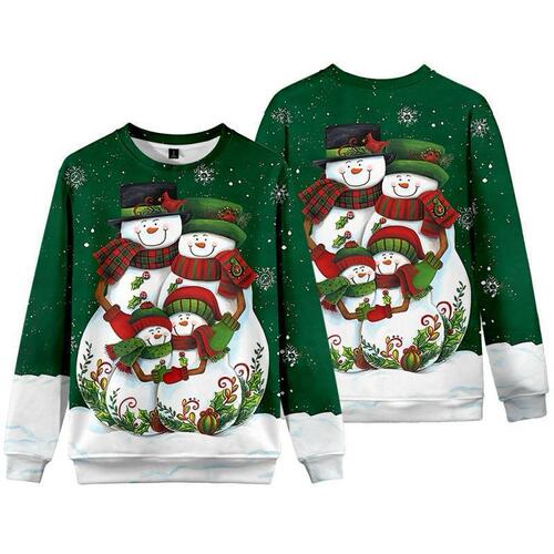 European and American new autumn and winter items Christmas 3D digital printing Santa Claus loose long sleeve round neck hoodie