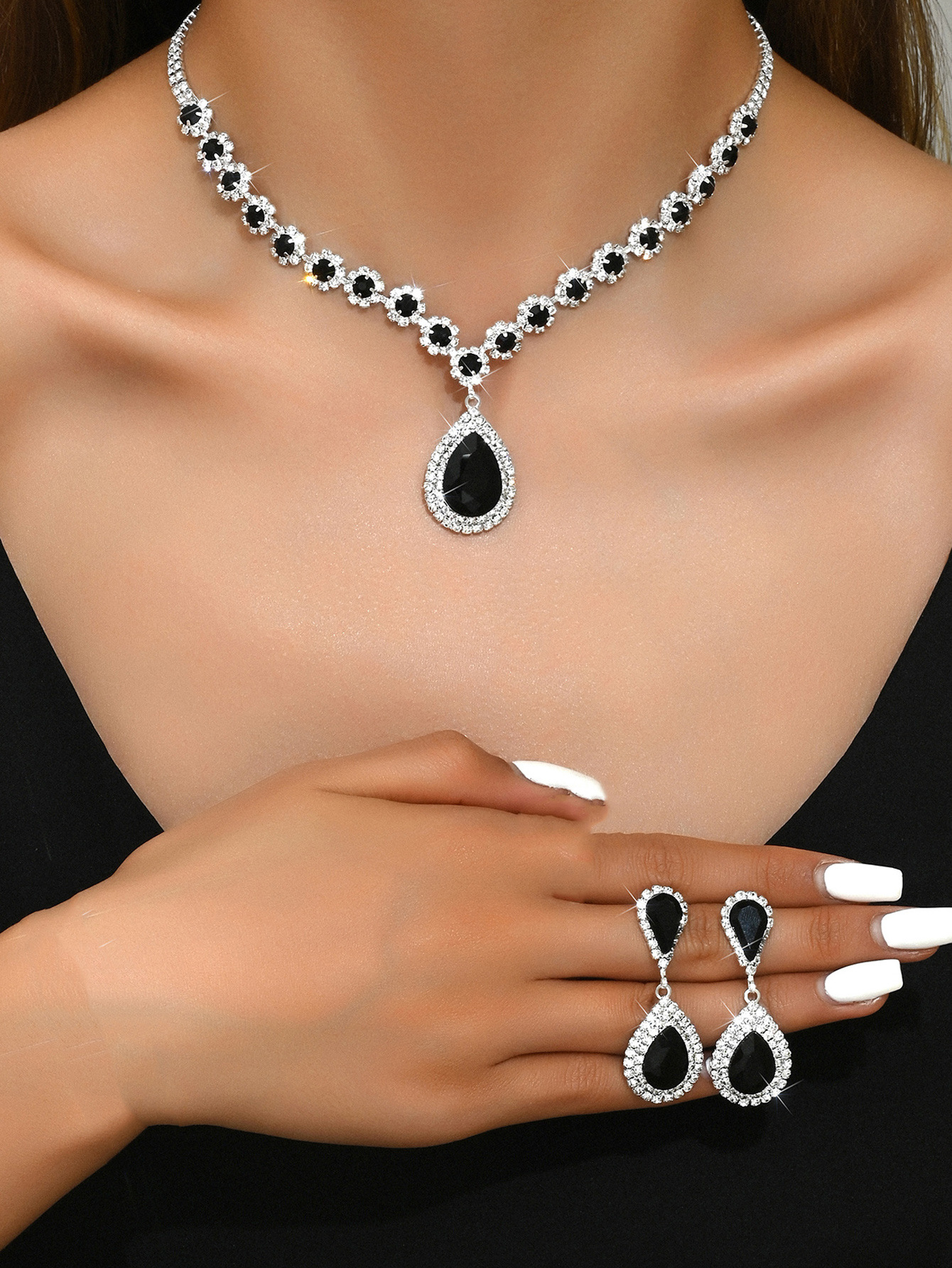 Fábrica al por mayor de la boda joyería nupcial garra cadena con incrustaciones de cristal de las mujeres del todo-fósforo collar de la joyería pendientes traje