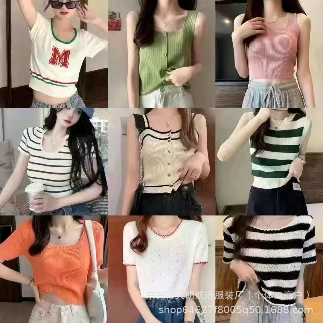 夏季女装针织短袖恤大量辣妹上衣库存东南亚地摊跑量外贸出口批发