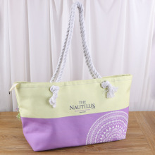 全涤彩印拼接帆布手提袋定制图案logo女生时尚单肩拉链沙滩背包袋