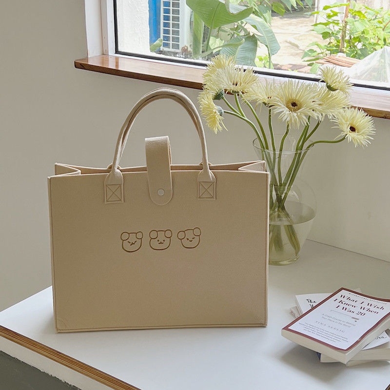 Gran capacidad de internet celebridad oso fieltro bolsa de fieltro portátil de las mujeres bolsa de almacenamiento bolsa de fieltro bolsa de compras bolsa de mano