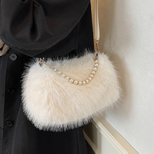 洋气百搭圆筒毛绒包包女2025新款秋冬时尚毛毛单肩包链条斜挎包女
