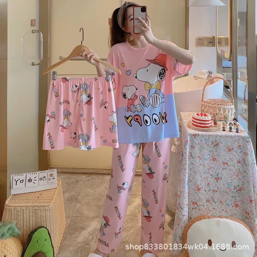 Pijamas transfronterizos de leche de verano pantalones de manga corta tres piezas de dibujos animados lindos ropa de hogar de comercio exterior de labu