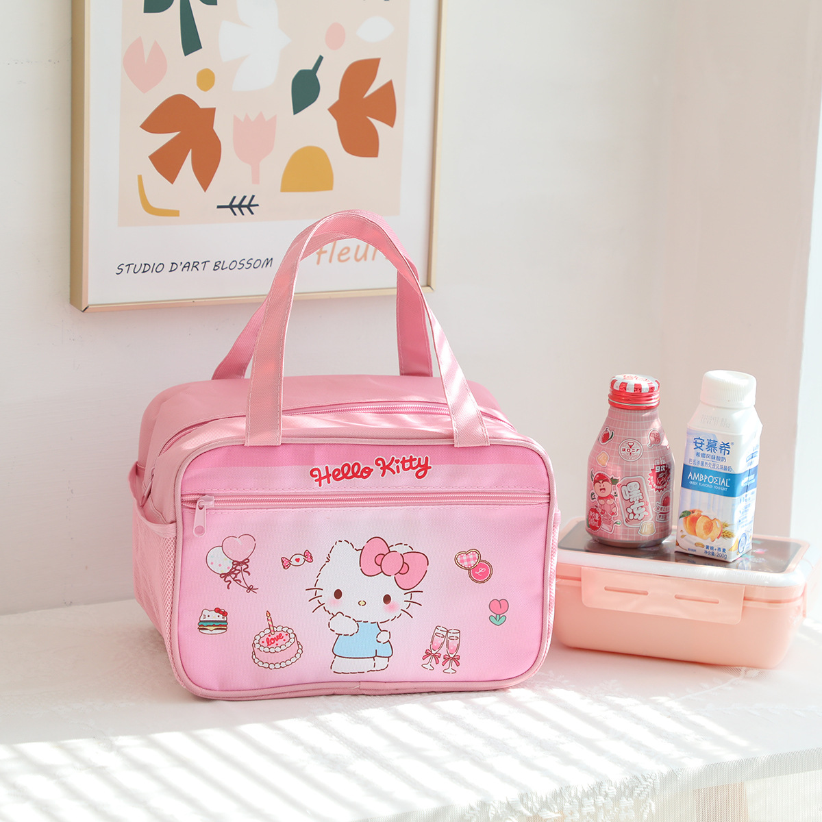 Nuevo coolomi de dibujos animados pequeño perro Blanco Bolsa de aislamiento estudiante de la escuela primaria de gran capacidad con bolsillo lateral bolsa de almuerzo Portátil Bolsa de Almuerzo