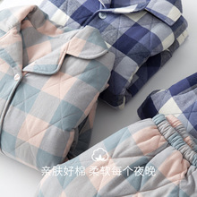 三层夹棉muji睡衣秋冬季无印全棉加厚情侣男女纯棉保暖家居服套装