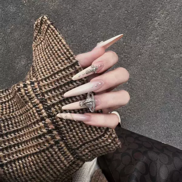 【Mangas】Cross-Shaped Handmade Wearable Nails, Extra-Long Style, European and American Style, Slim-Fit Nail Art, Pure Handmade, High-End