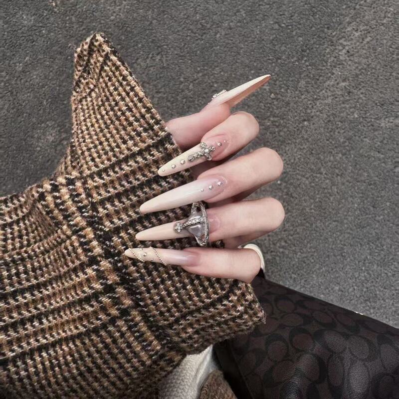 [Mangas] High-End Cool Feeling Cross Handmade Wearable Nails Super Long European and American Sexy Thin Dog Manicure