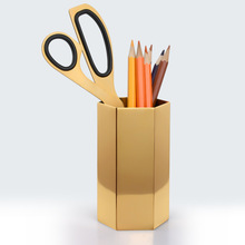 现代简约不锈钢六边形金属笔筒创意大容量学习文具收纳筒桌面摆件