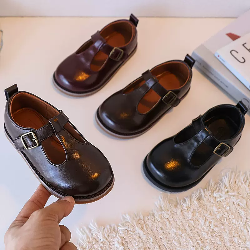 儿童皮鞋复古简约亮面童鞋小童女宝宝公主鞋英伦风软底黑色演出鞋