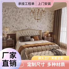 法式复古黑白花鸟壁纸卧室床头背景墙纸美式田园壁布酒店民宿壁画