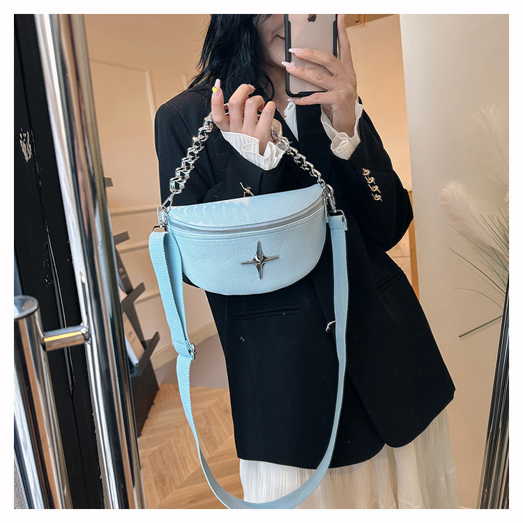 219g Weight Women's Small PU Star Streetwear Dumpling Shape Buckle Fanny Pack