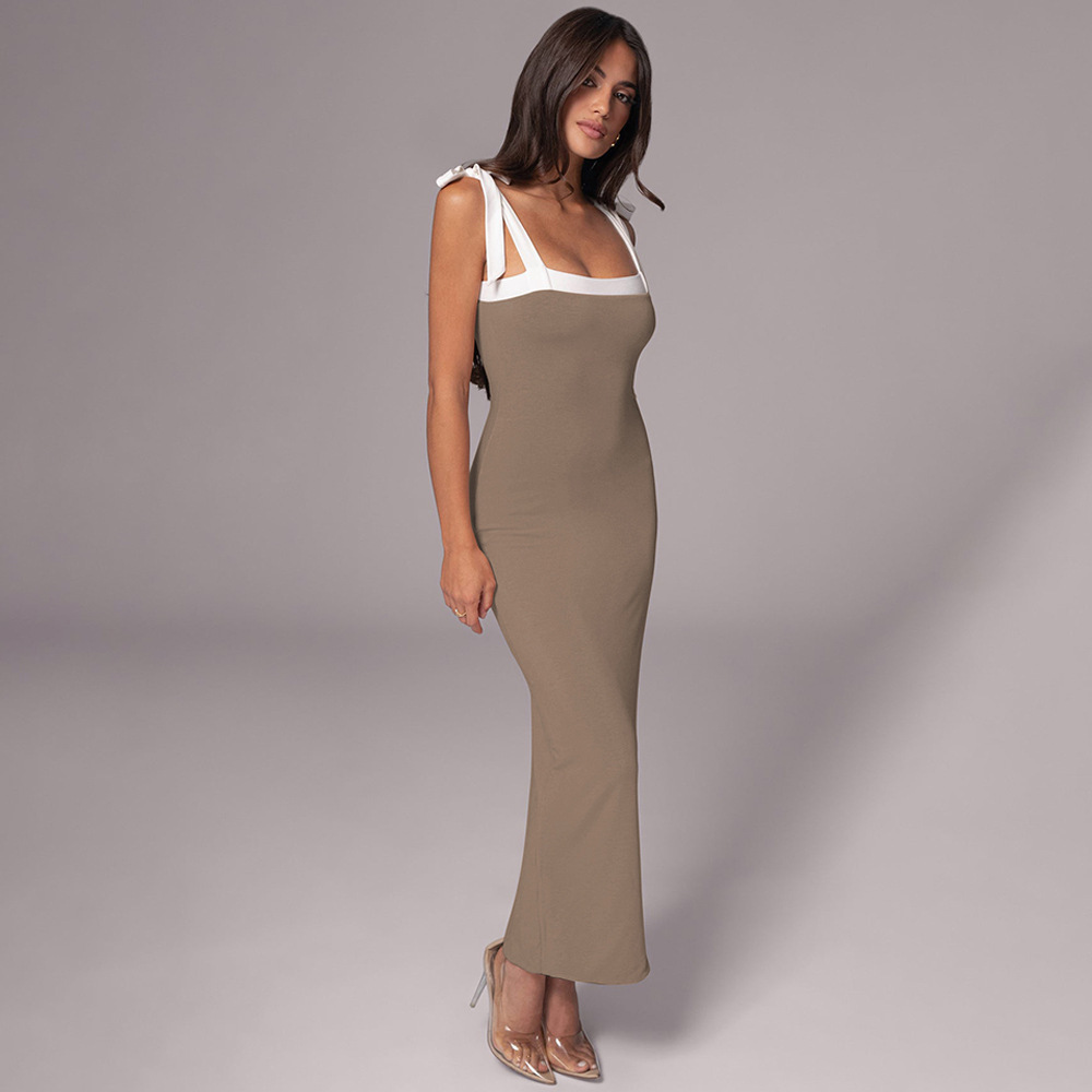 2024 otoño estilo europeo y americano de moda de mujer transfronteriza nueva línea sexy sin braza correa de cintura vestido delgado image 3