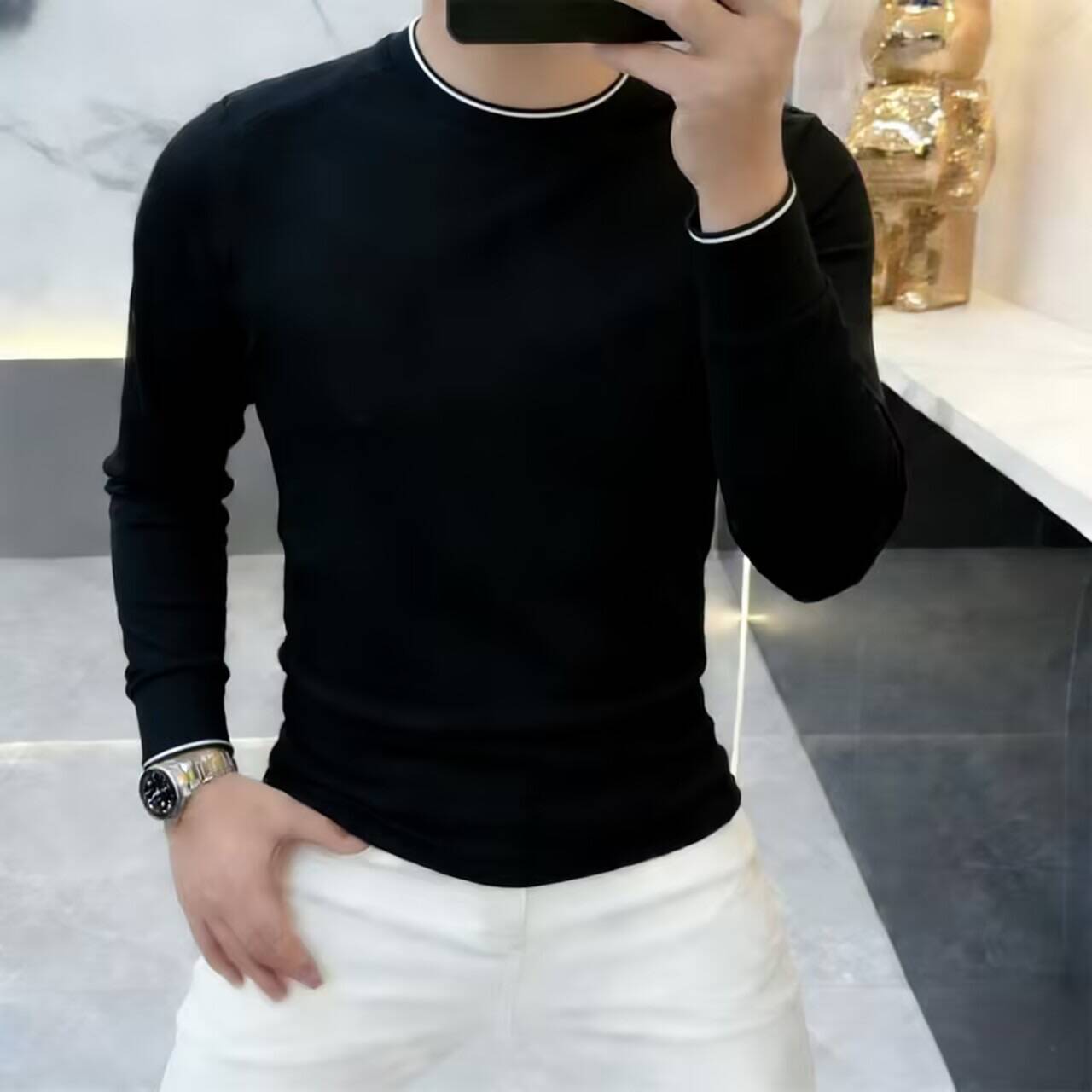 2026 New Men's Minimalist Long-Sleeve T-Shirt, Autumn/Winter Men's Base Layer, Crew Neck, Stylish and Versatile, Business Casual