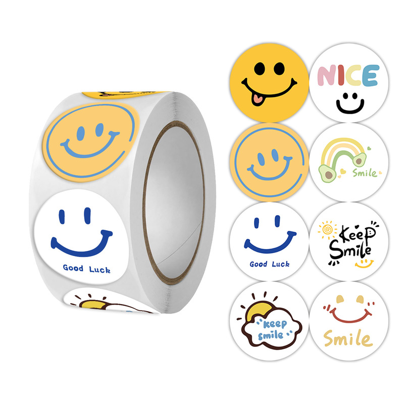 Smiling face sticker gift gift 500 1 roll packaging tape sealing paste cross-border adhesive wholesale round