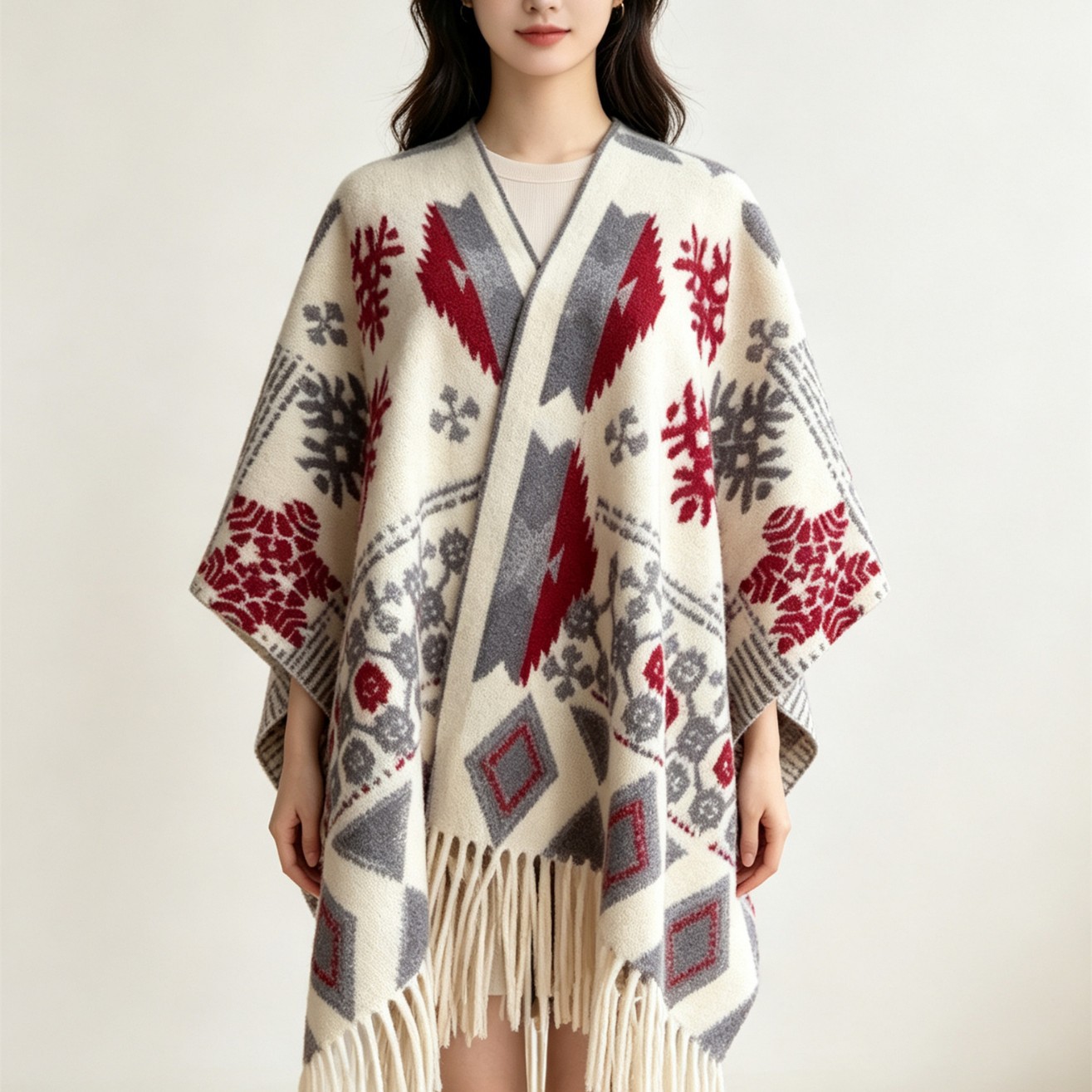 New stylish and versatile snowflake cape for travel and photography in Xinjiang and Xizang, Korean-style, thickened, warm, and windproof shawl