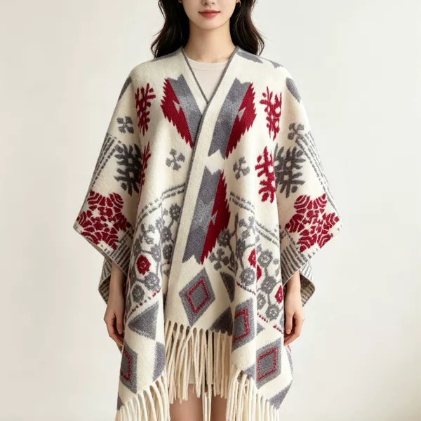 New stylish and versatile snowflake cape for travel and photography in Xinjiang and Xizang, Korean-style, thickened, warm, and windproof shawl