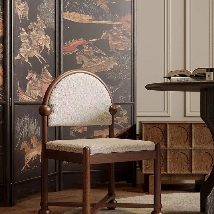 French-style vintage solid wood dining table and chairs, home-use retro lambswool dining room chairs with backrest, designer light-luxury leisure chairs French-style vintage solid wood dining table and chairs, home-use retro lambswool dining room chairs with backrest, designer light-luxury leisure chairs