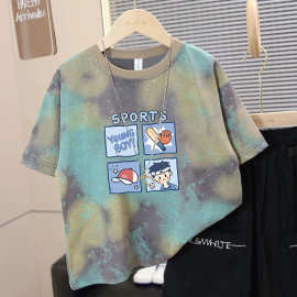 潮牌男童短袖T恤潮流字母印花儿童夏季新款宽松透气帅气打底衫