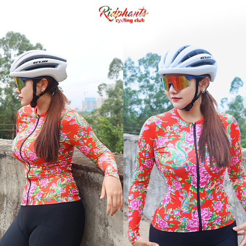 Ridphants Fleece Cycling Clothing Long Sleeve Men and Women Autumn and Winter Floral Cotton Jacket Northeast Cycling Clothing Cycling Warmth