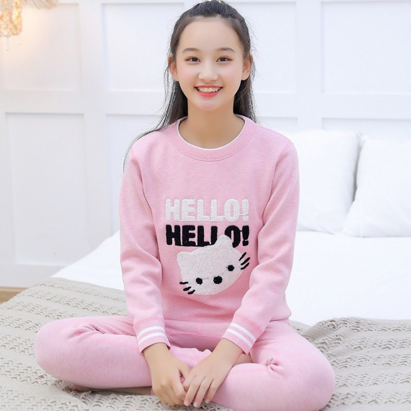 중학생 및 고등학생을위한 보온 속옷 여성 정장 플러스 벨벳 및 두꺼운 가을 옷과 나이가 많은 어린이 및 소녀 겨울 옷을위한 긴 바지