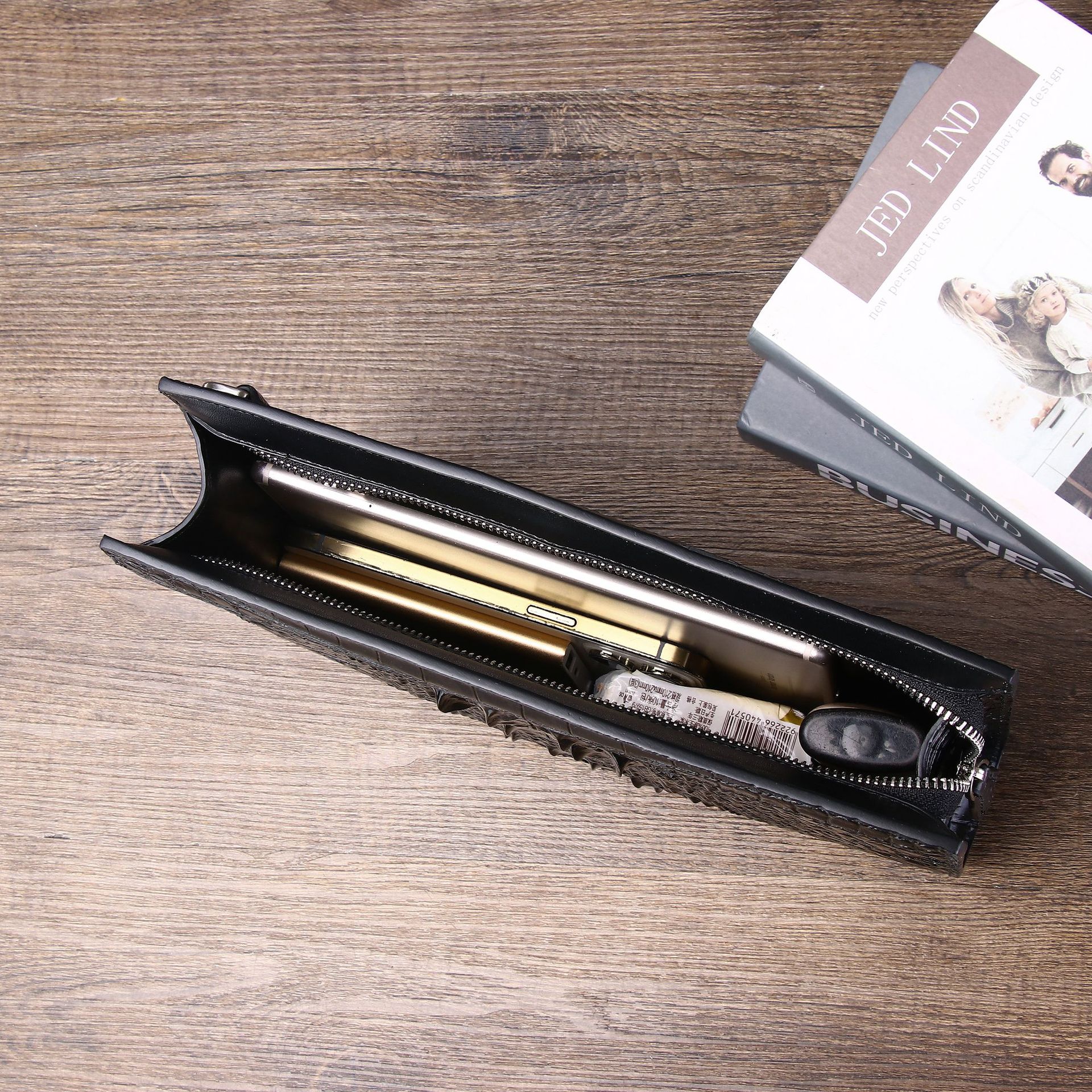 Túi clutch nam da PU vân cá sấu phong bì thời trang