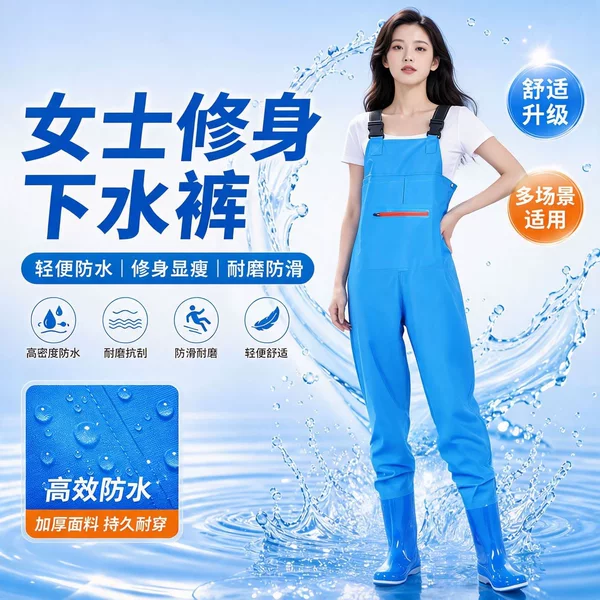 Wading pants, non-slip rain pants, rain boots, waterproof clothing, women's fishing one-piece wading pants, full-body integrated wading pants