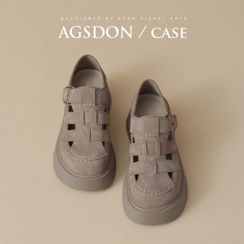 Augustion Roman Sandals Mujer 2025 Nuevo estilo de verano Ropa exterior Baotou Suela gruesa Boken Tejida Jaula de cerdo Zapatos individuales