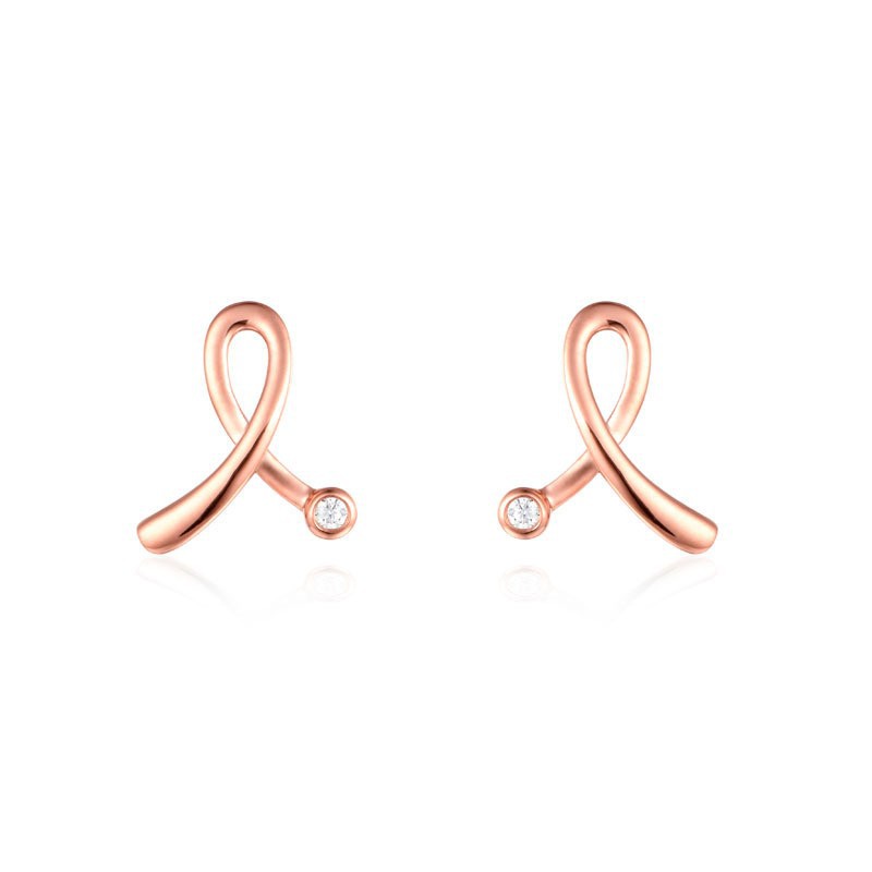 new pattern fresh Sweet 18K Rose Gold Diamonds Ear Studs Ladies lovely silk ribbon 9K Morsang Earrings Gifts