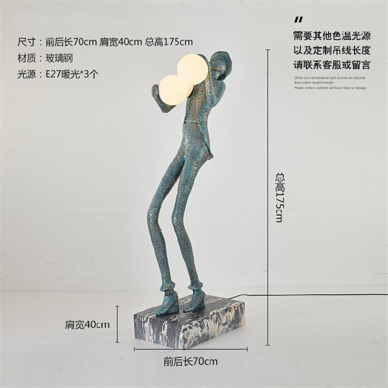Salón de estar gran lámpara decorativa de suelo sala de exposiciones del hogar hotel vestíbulo de resina de arte humanoide red escultura lámpara de suelo