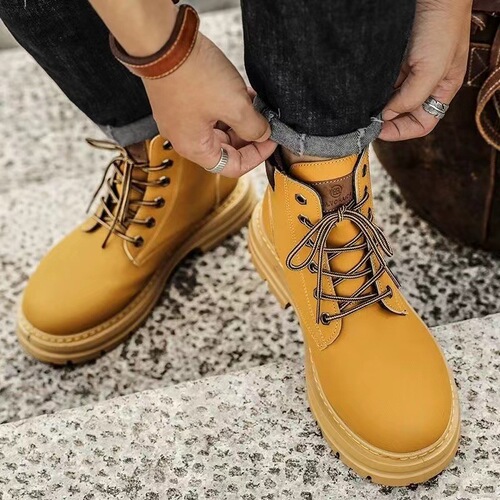 Men's Martin Boots Autumn and Winter British Style High-Cut Couple's Yellow Leather Desert Workwear Retro Short Boots Motorbike Boots