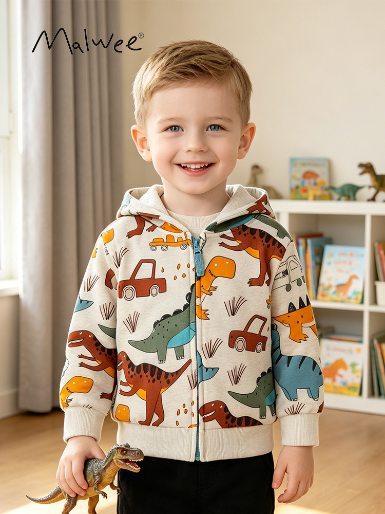 Malwee chaqueta de niño otoño y invierno nuevo estilo europeo y americano para niños con sombrero casual camiseta cardigan guapo ropa de hombre