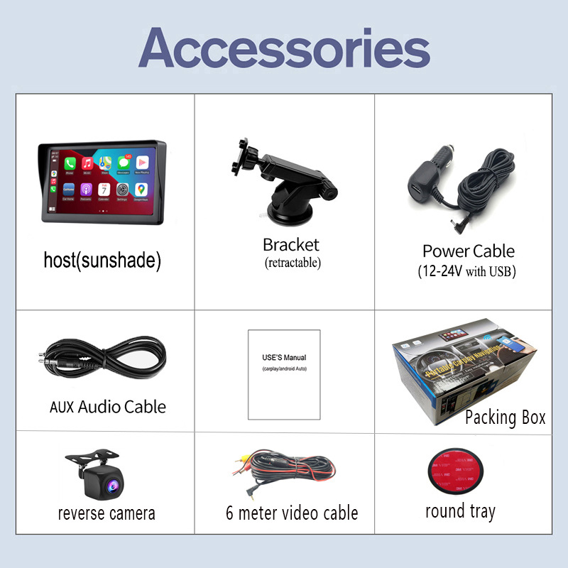 Cross-Border Export Car Smart Screen 7inch Universal Ips Portable Navigation Wireless Carplay Bluetooth Mp5 Car