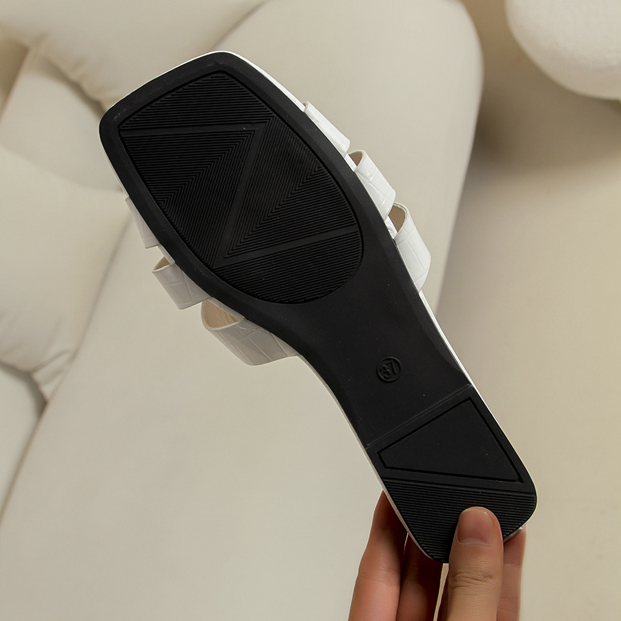 Slippers Korean solid color flat slippers for women European and American foreign trade square head breathable slip on home slippers for women_voghion.com